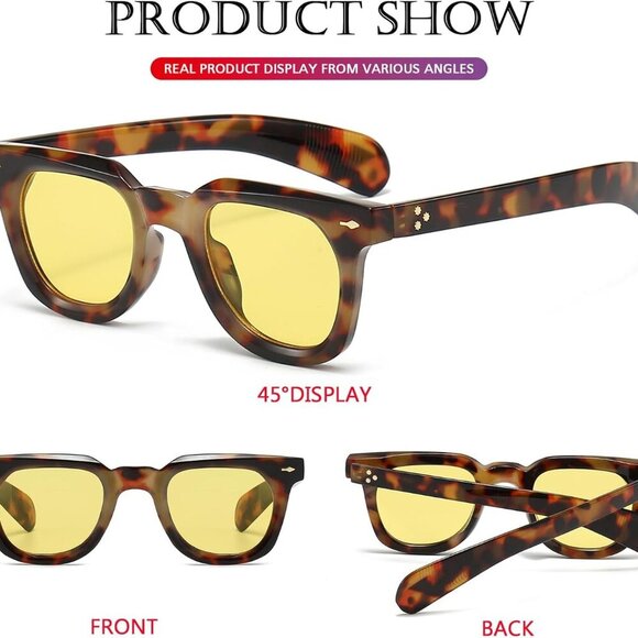 Square Sunglasses Unisex Thick Frame Vintage Retro UV400 Protection Shades - Picture 6 of 7